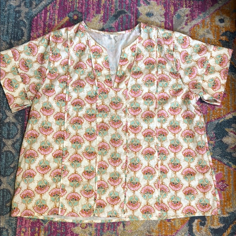 Entro Pink and Green Floral blouse sz large